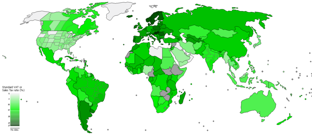 Tasas de IVA en los países.